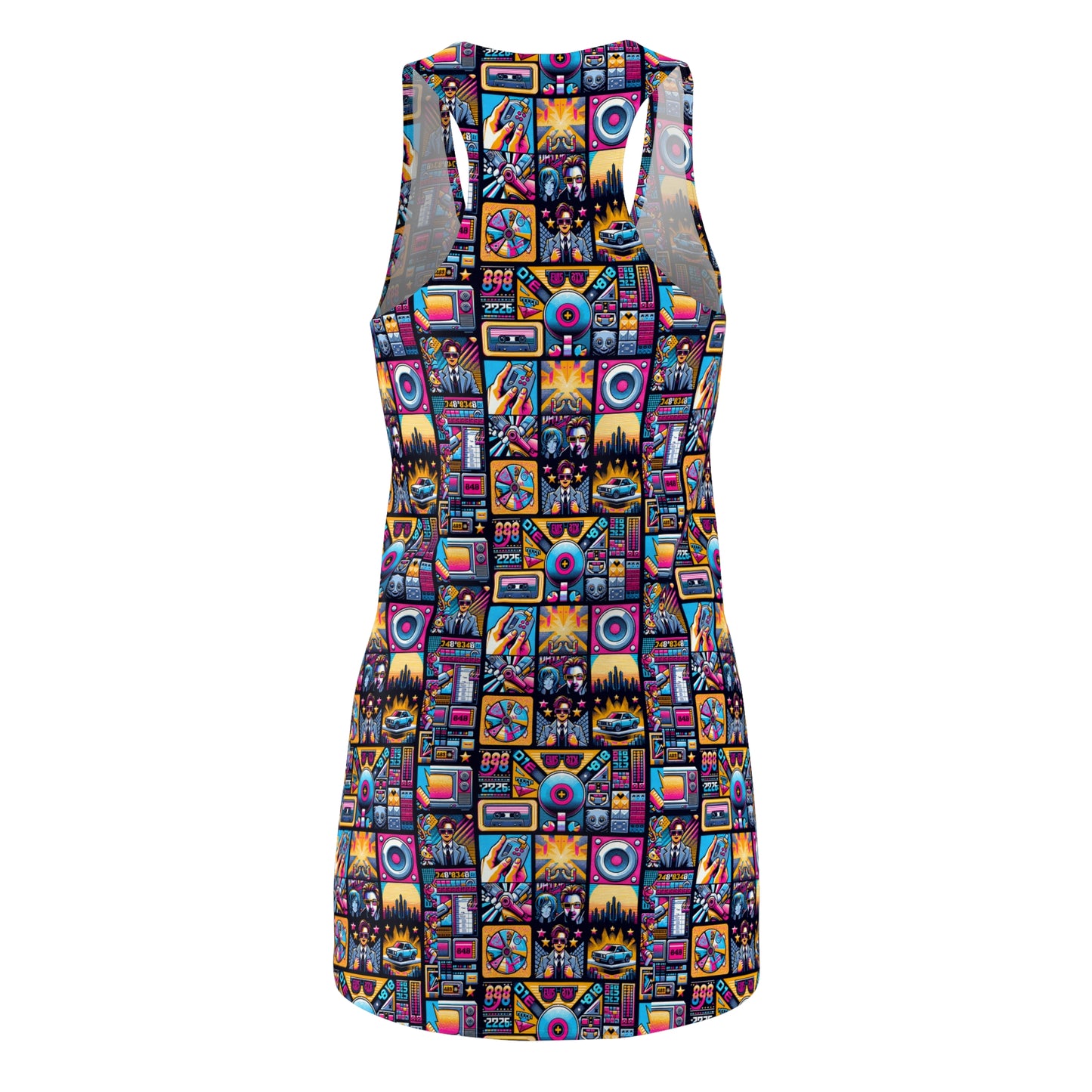 Digital Pop Culture Mashup Maximalist Pop Women's Cut & Sew Racerback Dress - 8404 Design-52