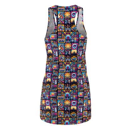 Digital Pop Culture Mashup Maximalist Pop Women's Cut & Sew Racerback Dress - 8404 Design-52