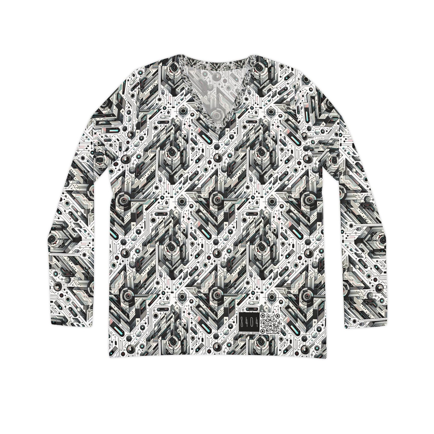Tech-Infused Streetwear Tech-Forward Minimalism Women's Long Sleeve V-Neck Shirt - 8404 Design-51