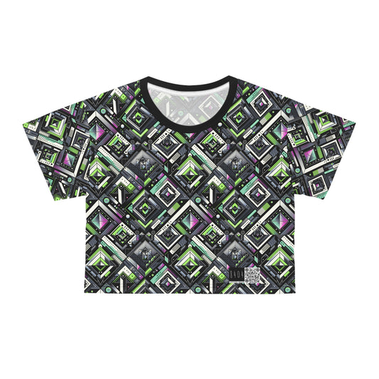 Retro Futurism Graphics Tech-Forward Streetwear Crop Tee - 8404 Design-48