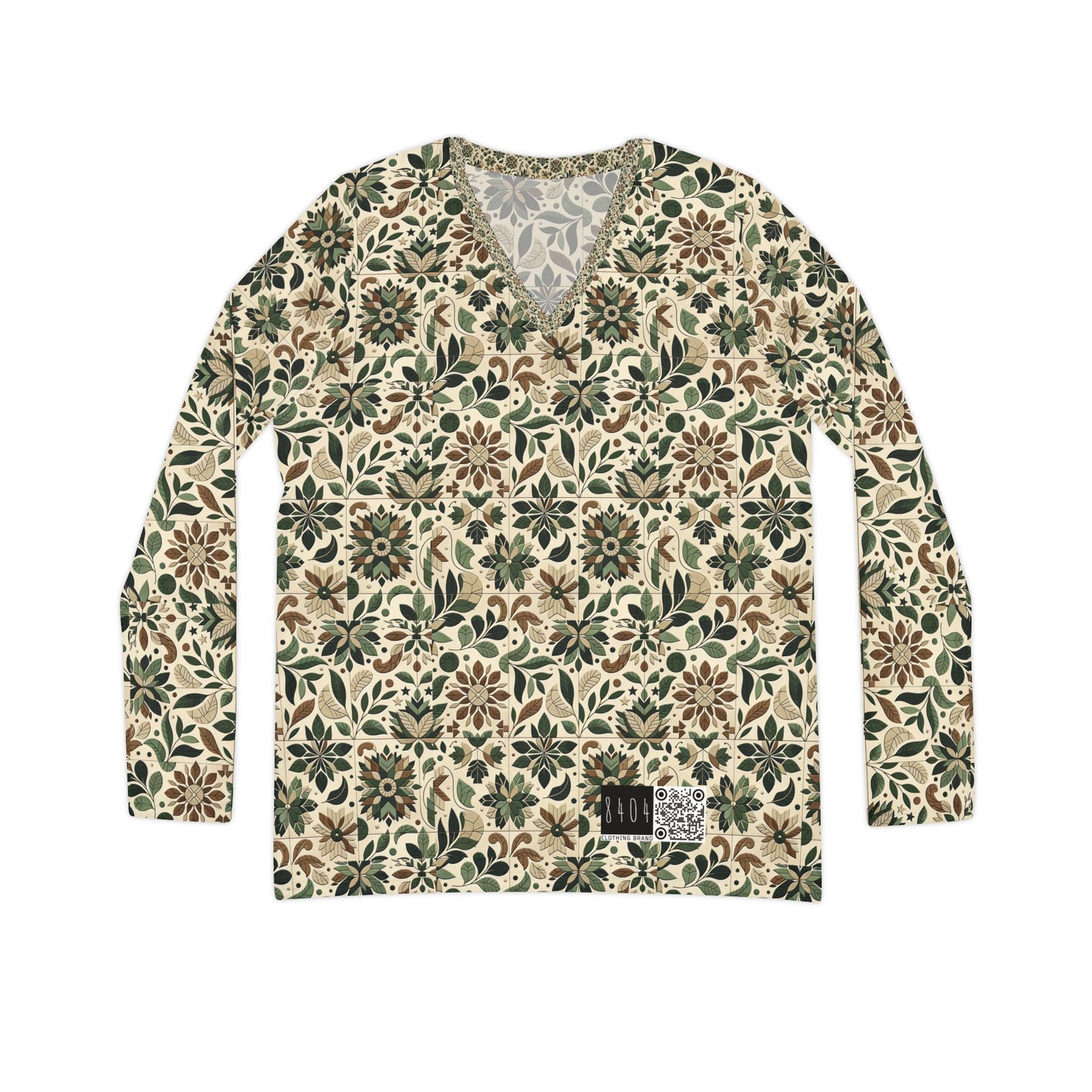 Streetwear Sustainability Environmentally Conscious Streetwear with a Natural Aesthetic Women's Long Sleeve V-neck Shirt - 8404 Design-56