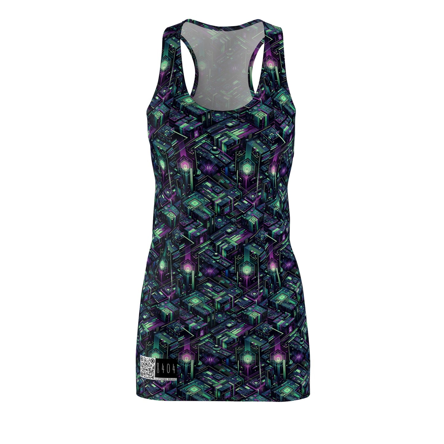 Tech Noir Aesthetics Tech-Forward Urban Dystopia Women's Cut & Sew Racerback Dress - 8404 Design-43