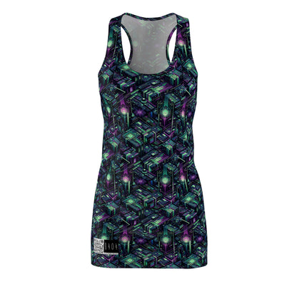 Tech Noir Aesthetics Tech-Forward Urban Dystopia Women's Cut & Sew Racerback Dress - 8404 Design-43