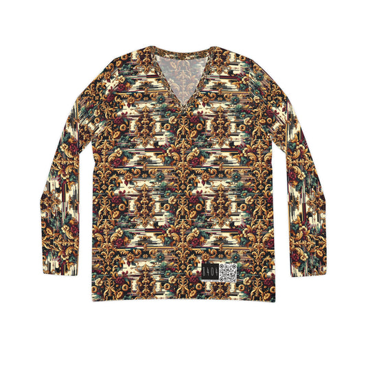 Digital Renaissance Modern Baroque Fusion Women's Long Sleeve V-Neck Shirt - 8404 Design-63