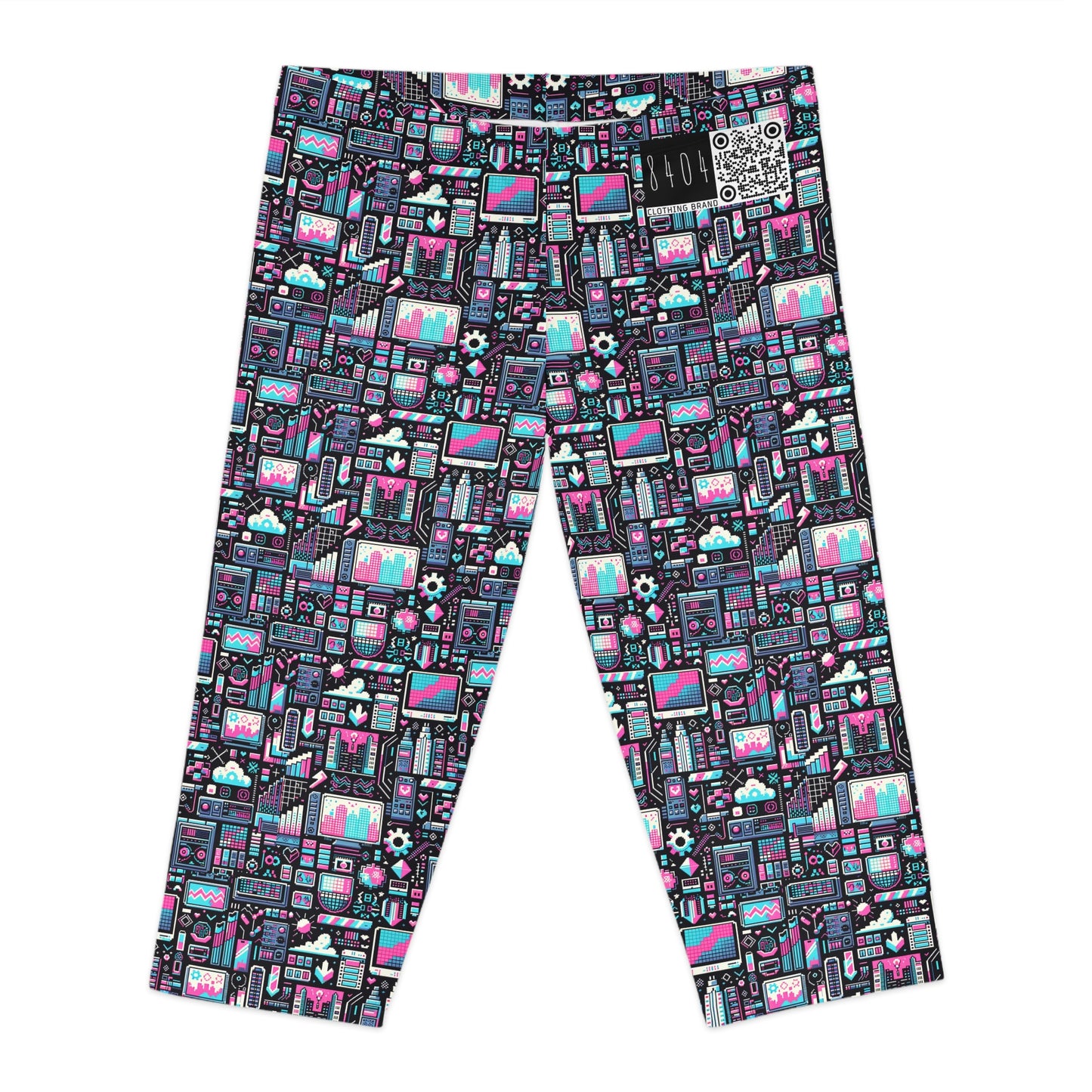 Digital Rebellion Youthful Streetwear with a Rebellious Digital Twist Women's Capri Leggings - 8404 Design-71