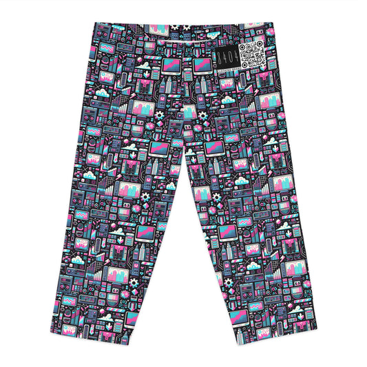 Digital Rebellion Youthful Streetwear with a Rebellious Digital Twist Women's Capri Leggings - 8404 Design-71