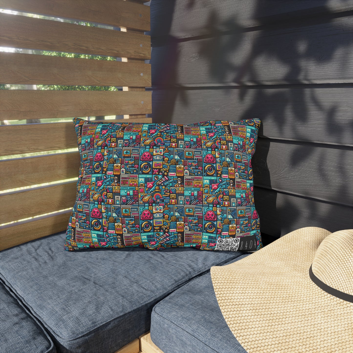 Digital Pop Culture Mashup Maximalist Pop Outdoor Pillow - 8404 Design-47
