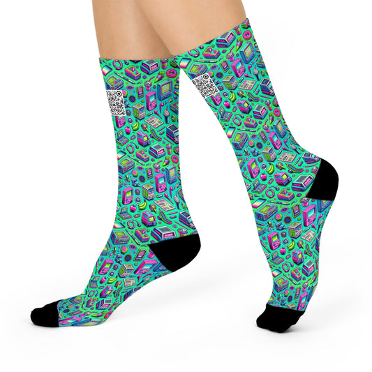 Y2k Revival Nostalgic Futurism Cushioned Crew Socks - 8404 Design-48