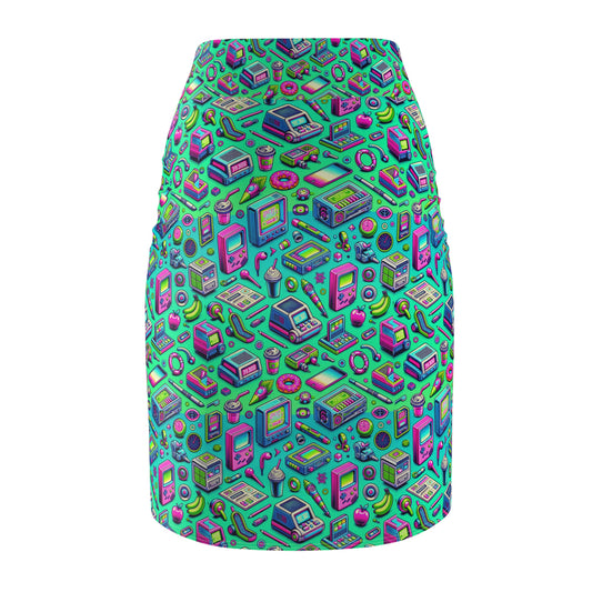 Y2k Revival Nostalgic Futurism Women's Pencil Skirt - 8404 Design-48