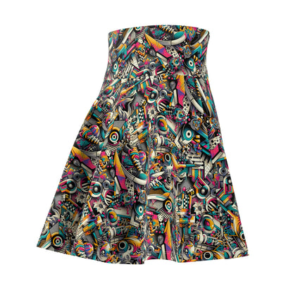 Urban Graffiti Fusion Eclectic Street Art Meets Modern Tech Culture Women's Skater Skirt - 8404 Design-55