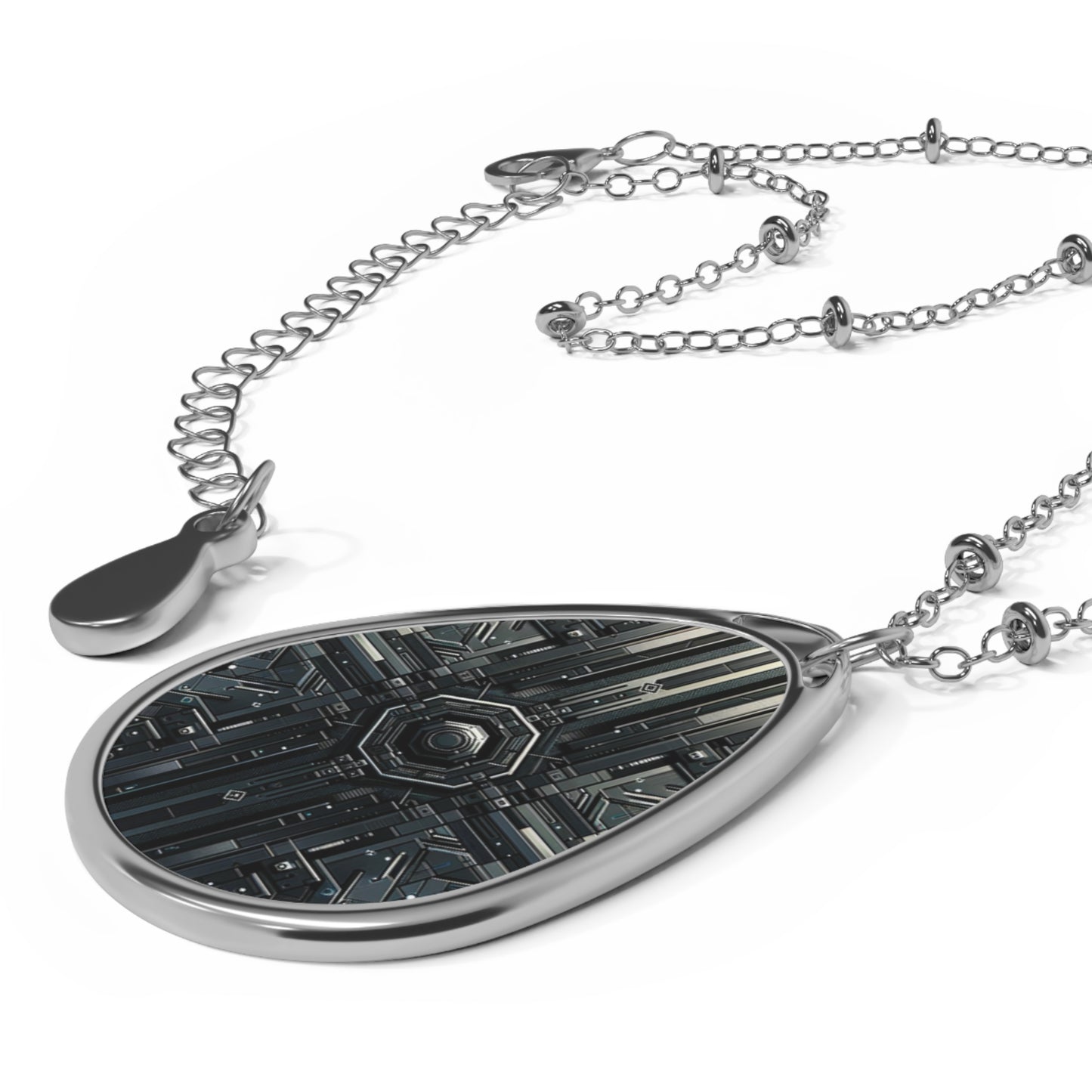 Tech Noir Futuristic Tech Aesthetic with a Dark Twist Oval Necklace - 8404 Design-68