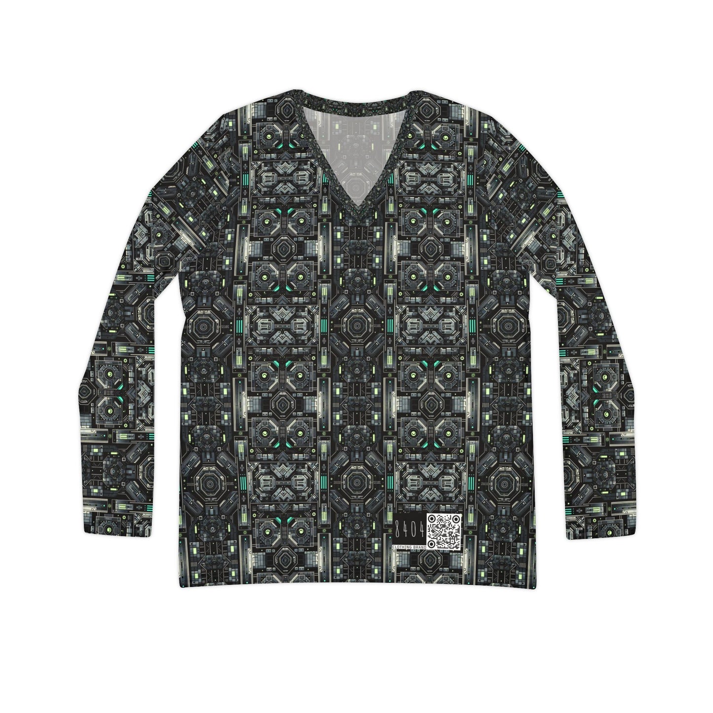 Tech Noir Tech-Forward Minimalism Women's Long Sleeve V-Neck Shirt - 8404 Design-52