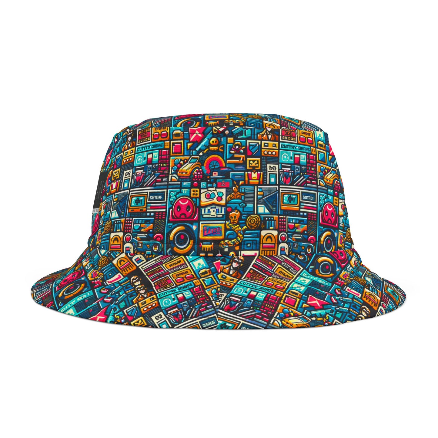 Digital Pop Culture Mashup Maximalist Pop Bucket Hat - 8404 Design-47