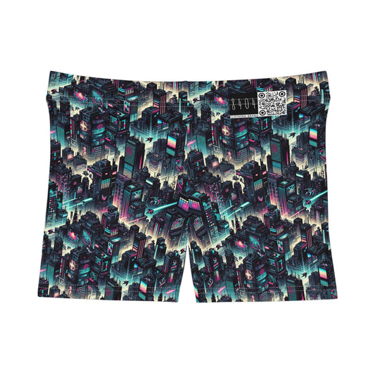 Digital Rebellion Tech-Inspired Streetwear Women's Shorts - 8404 Design-51