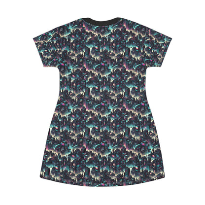 Digital Rebellion Tech-Inspired Streetwear T-Shirt Dress - 8404 Design-51