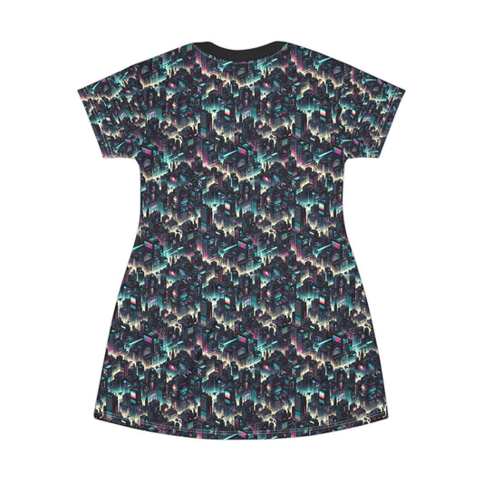 Digital Rebellion Tech-Inspired Streetwear T-Shirt Dress - 8404 Design-51