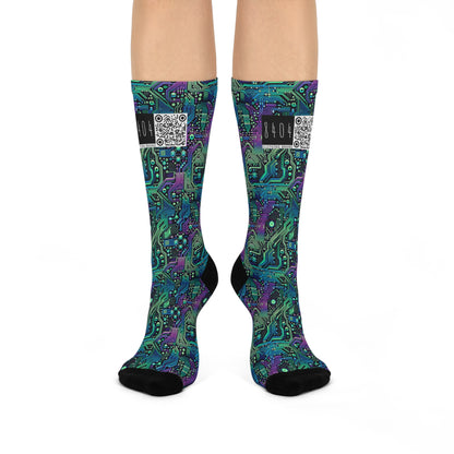 Tech-Infused Neon Tech-Forward Streetwear Cushioned Crew Socks - 8404 Design-66