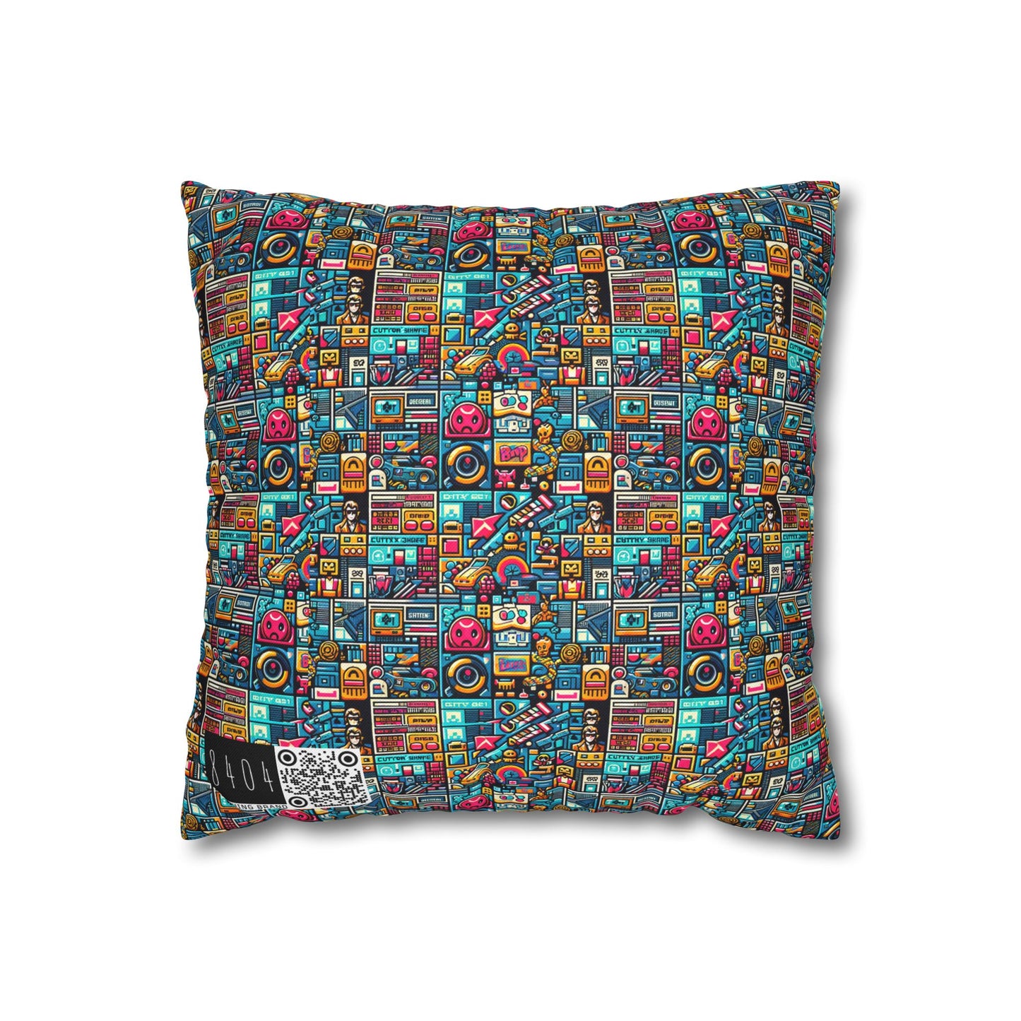 Digital Pop Culture Mashup Maximalist Pop Spun Polyester Square Pillowcase - 8404 Design-47