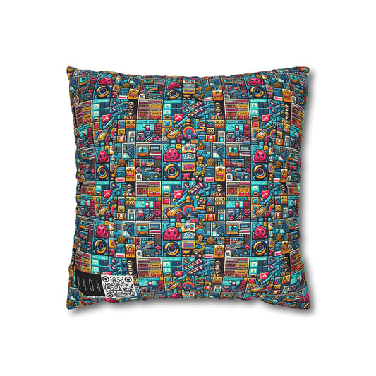 Digital Pop Culture Mashup Maximalist Pop Spun Polyester Square Pillowcase - 8404 Design-47