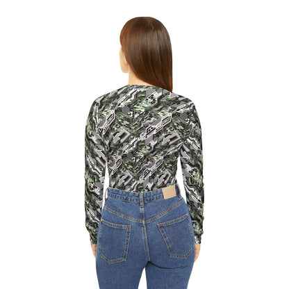 Tech Camo Fusion Tech-Forward Streetwear With a Futuristic Edge Women's Long Sleeve V-Neck Shirt - 8404 Design-46