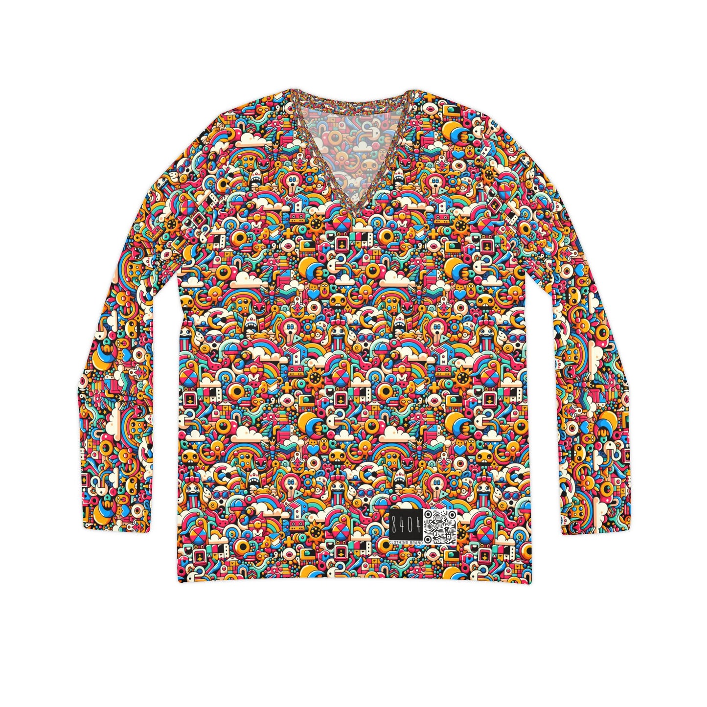 Neon Pop Playful Pop Culture Mashup Women's Long Sleeve V-Neck Shirt - 8404 Design-62