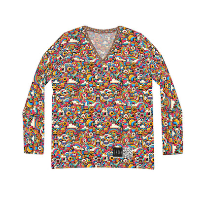 Neon Pop Playful Pop Culture Mashup Women's Long Sleeve V-Neck Shirt - 8404 Design-62