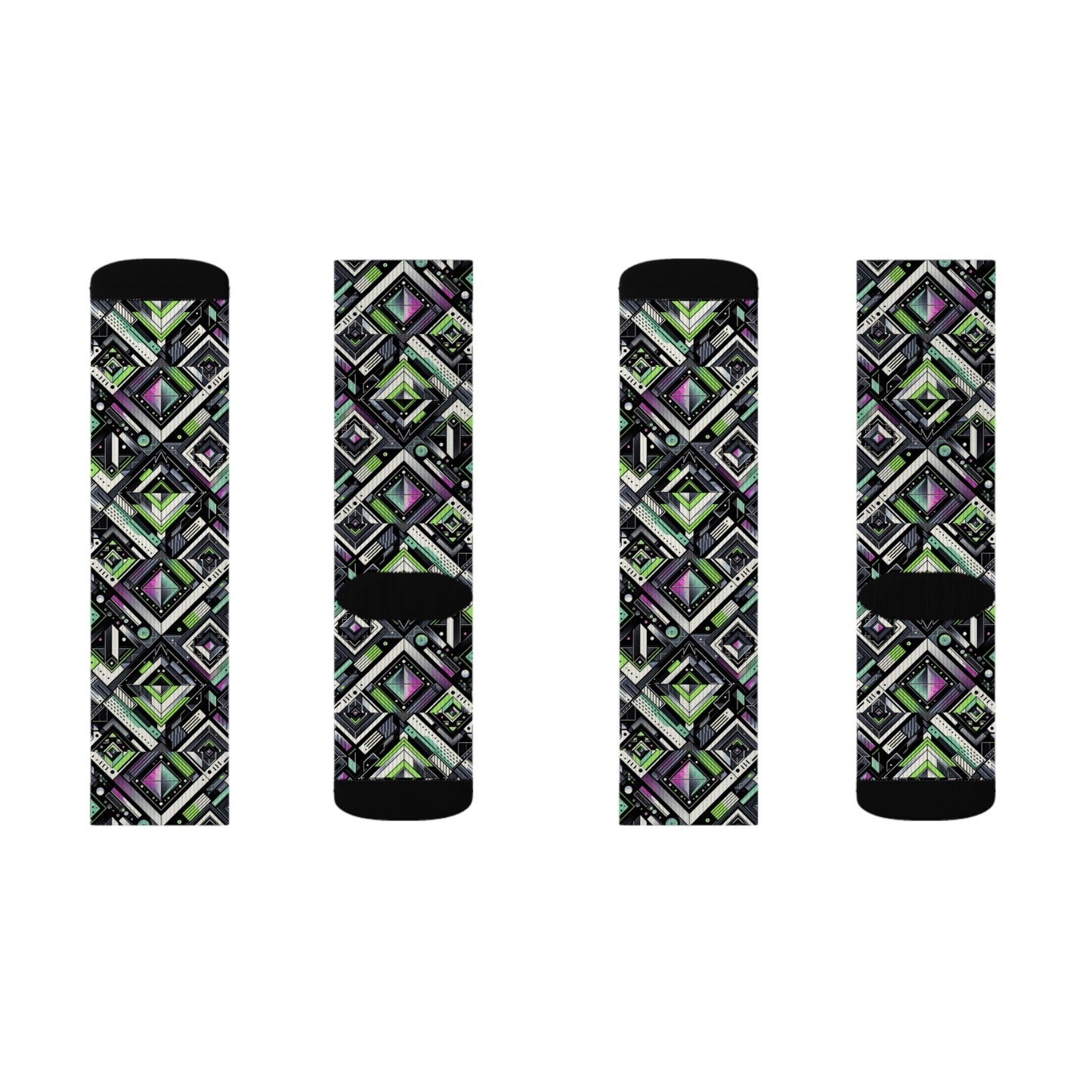 Retro Futurism Graphics Tech-Forward Streetwear Sublimation Socks - 8404 Design-48