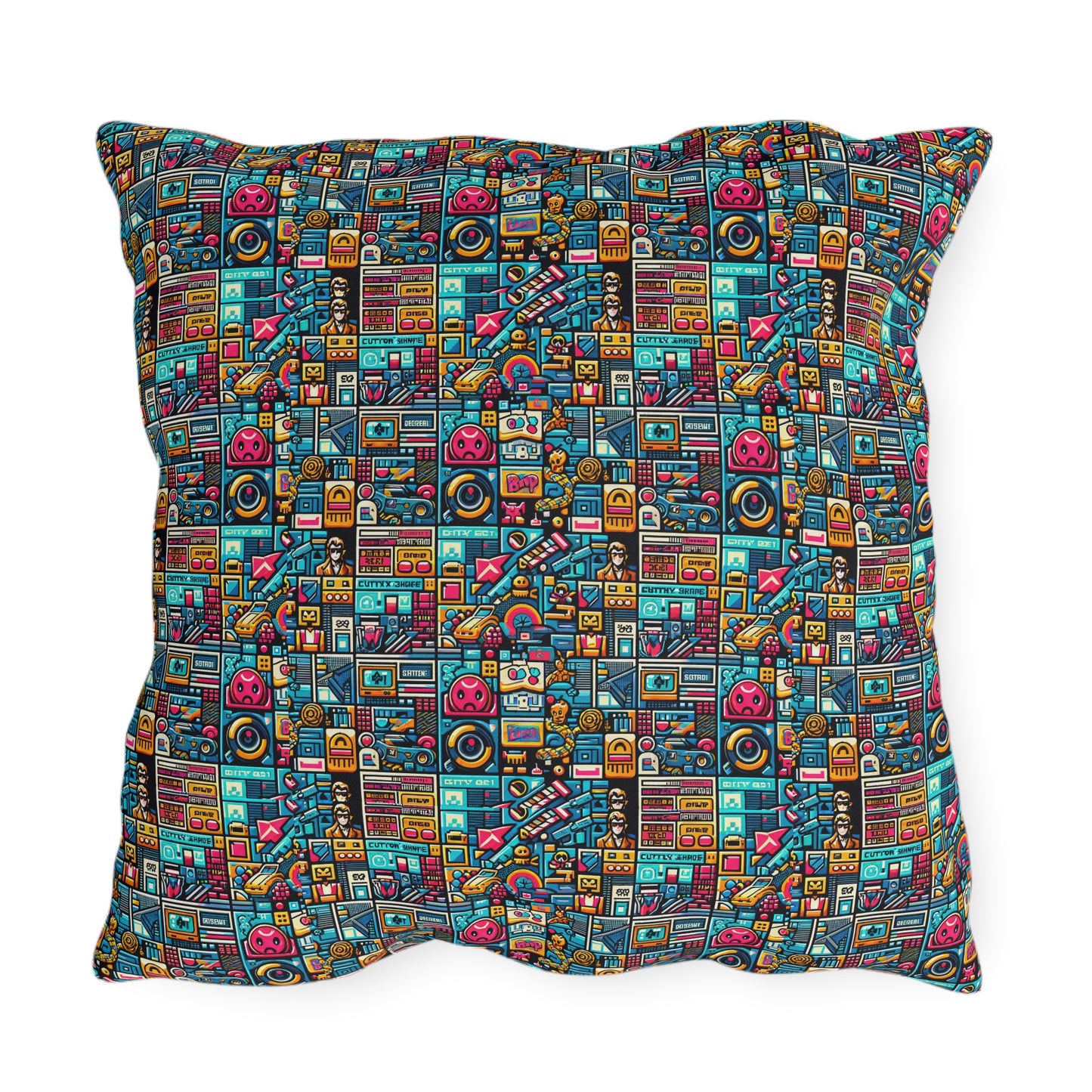 Digital Pop Culture Mashup Maximalist Pop Outdoor Pillow - 8404 Design-47