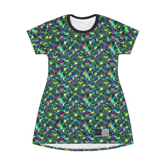 Tech-Infused Neon Tech-Forward Streetwear T-Shirt Dress - 8404 Design-65