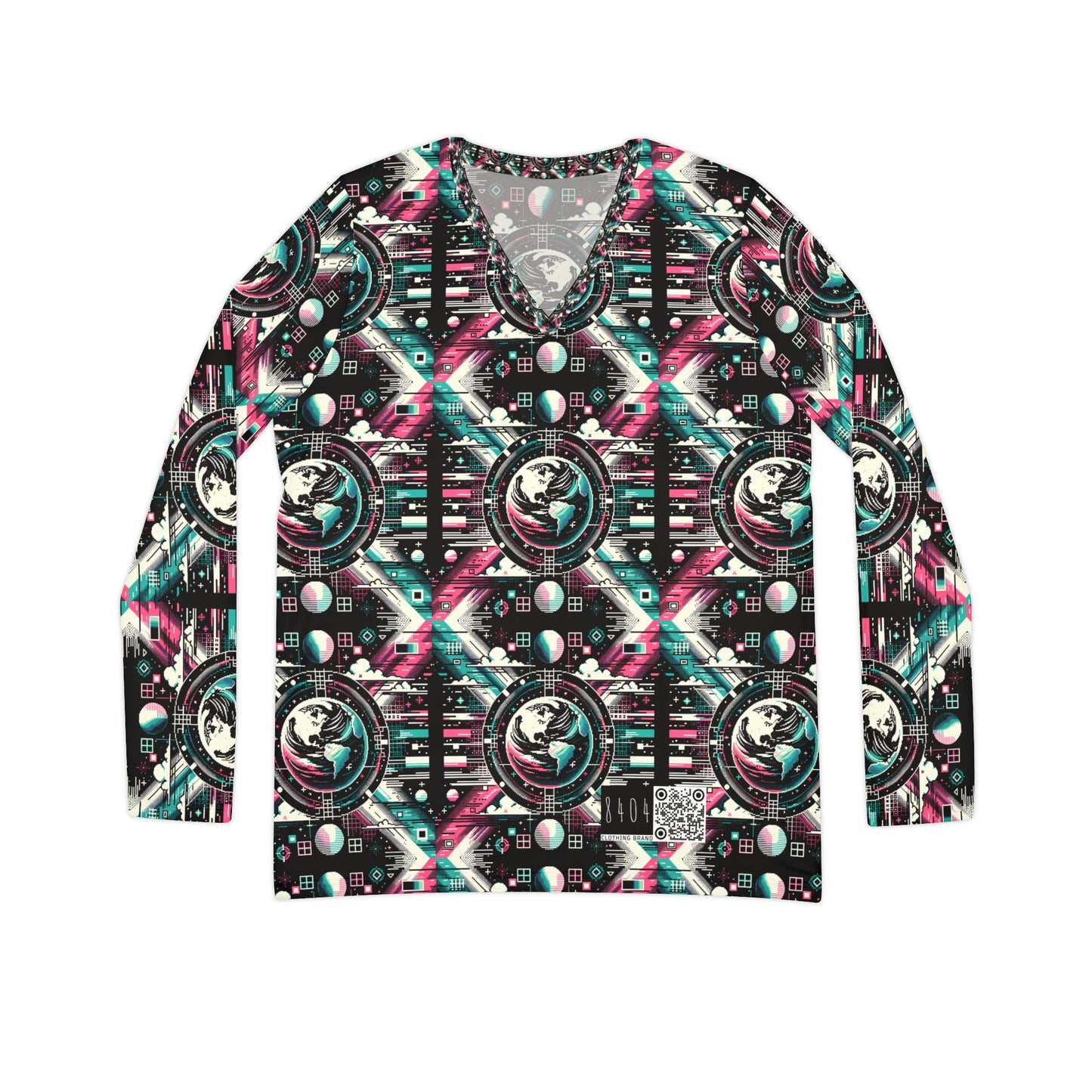 Digital Artistry Digital-native Streetwear Women's Long Sleeve V-neck Shirt - 8404 Design-62