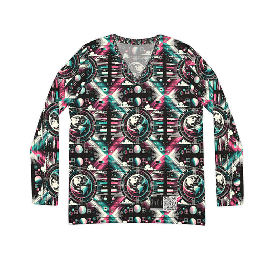 Digital Artistry Digital-native Streetwear Women's Long Sleeve V-neck Shirt - 8404 Design-62