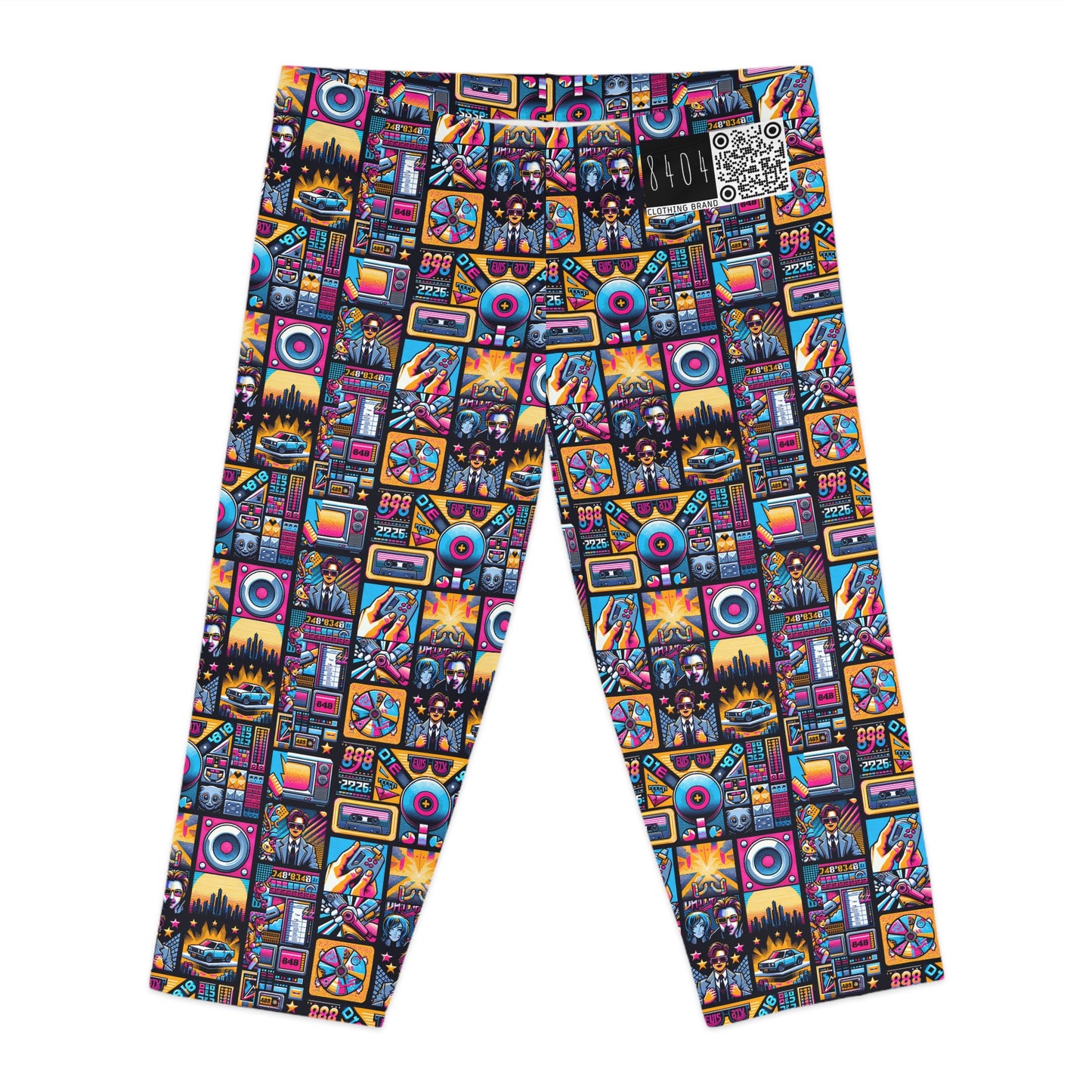 Digital Pop Culture Mashup Maximalist Pop Women's Capri Leggings - 8404 Design-52