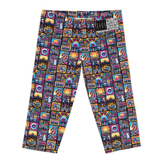 Digital Pop Culture Mashup Maximalist Pop Women's Capri Leggings - 8404 Design-52