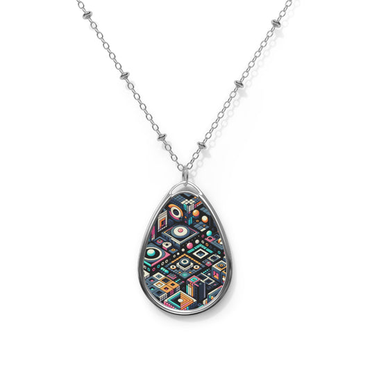 Digital Art Movement Contemporary Digital Oval Necklace - 8404 Design-56