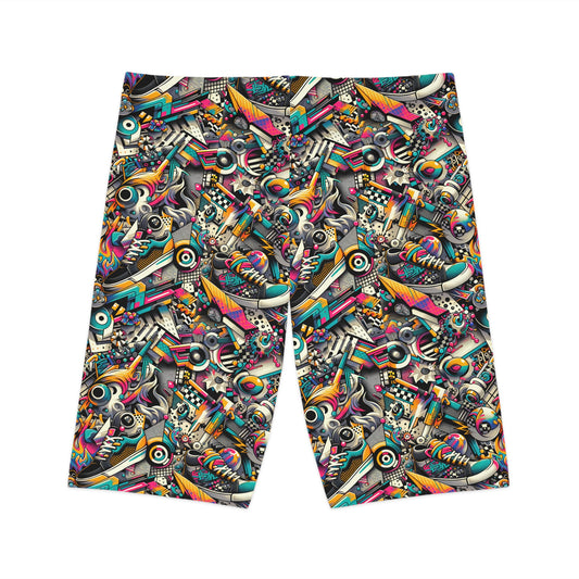 Urban Graffiti Fusion Eclectic Street Art Meets Modern Tech Culture Women's Bike Shorts - 8404 Design-55