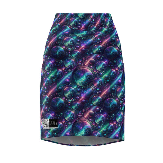 Iridescent Tech Fusion Tech-Forward Streetwear Women's Pencil Skirt - 8404 Design-51