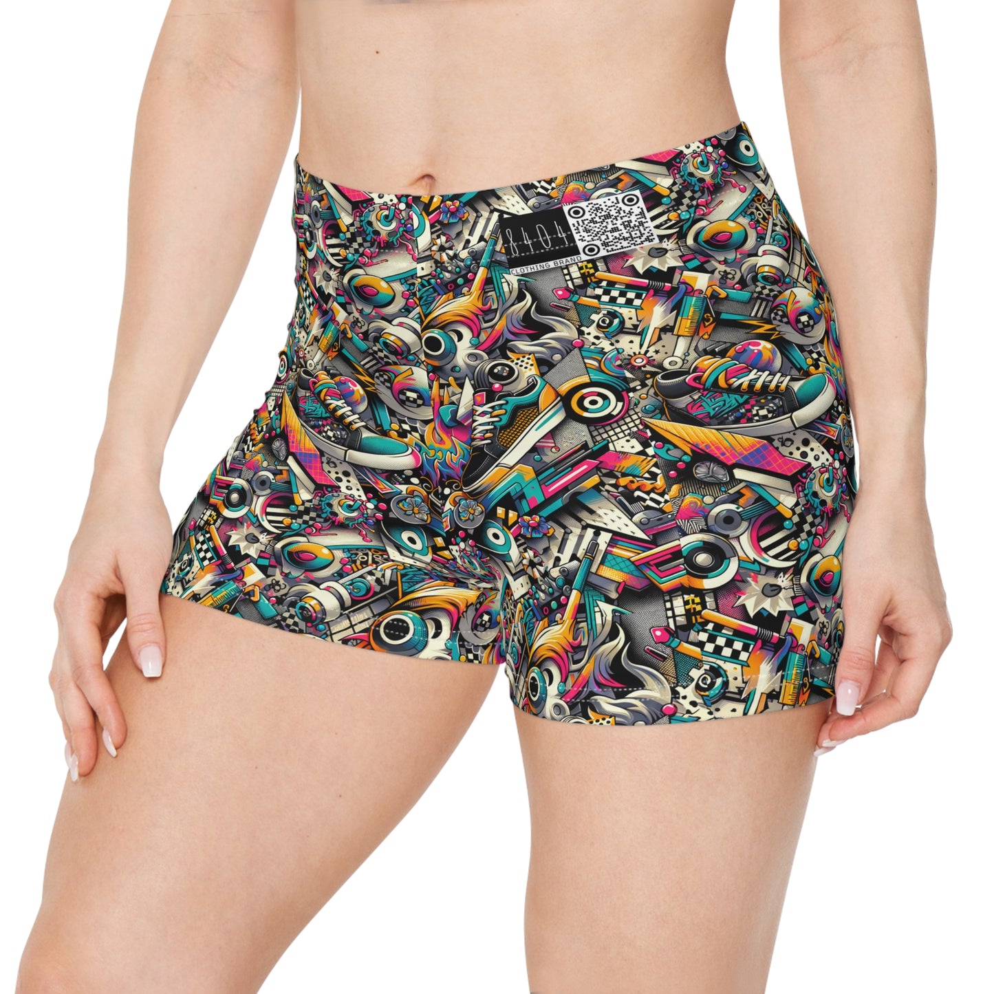 Urban Graffiti Fusion Eclectic Street Art Meets Modern Tech Culture Women's Shorts - 8404 Design-55