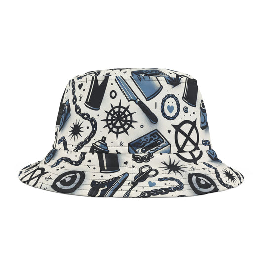 Cultural Rebellion Graphics Edgy and Rebellious With a Hint of Nostalgia Bucket Hat - 8404 Design-57