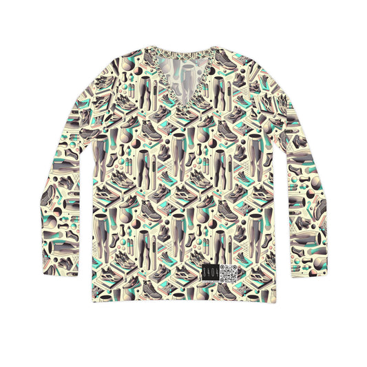 Tech-Infused Athleisure Futuristic Athletic Tech Women's Long Sleeve V-Neck Shirt - 8404 Design-44