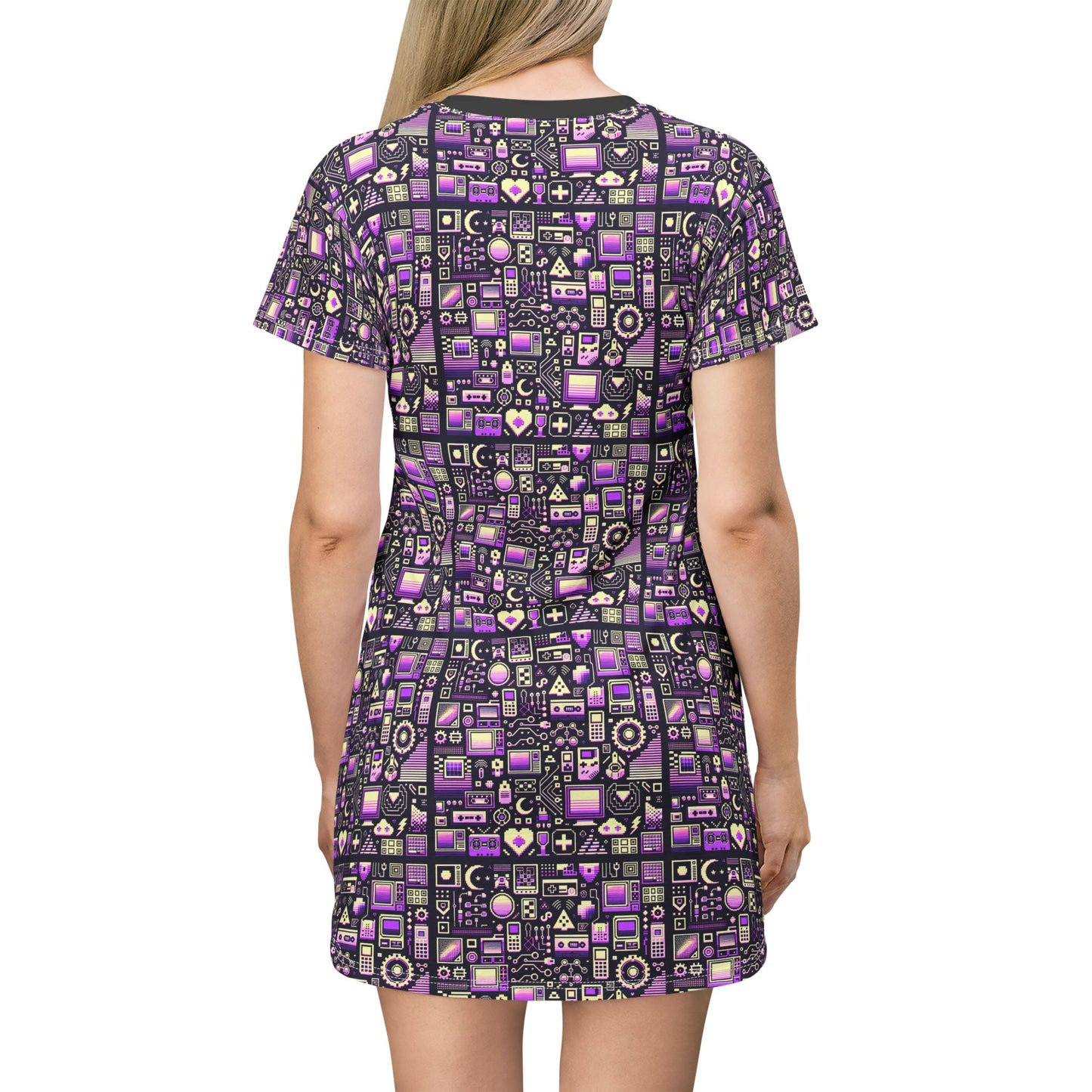 Digital Nostalgia Remix Modern Vintage Fusion T-Shirt Dress - 8404 Design-54