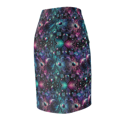 Galactic Hues Tech-Forward Cosmic Fusion Women's Pencil Skirt - 8404 Design-59