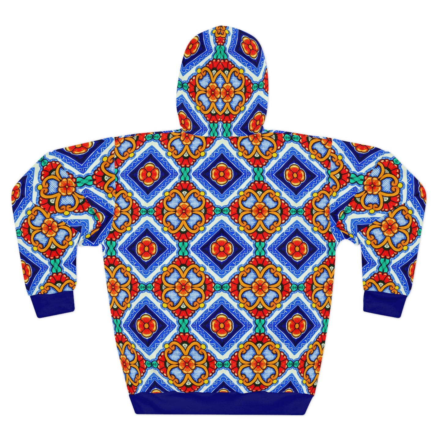 8404 Unisex Adult's "Elegant Retro Mosaic" Fashion Pullover Hoodie in Blue