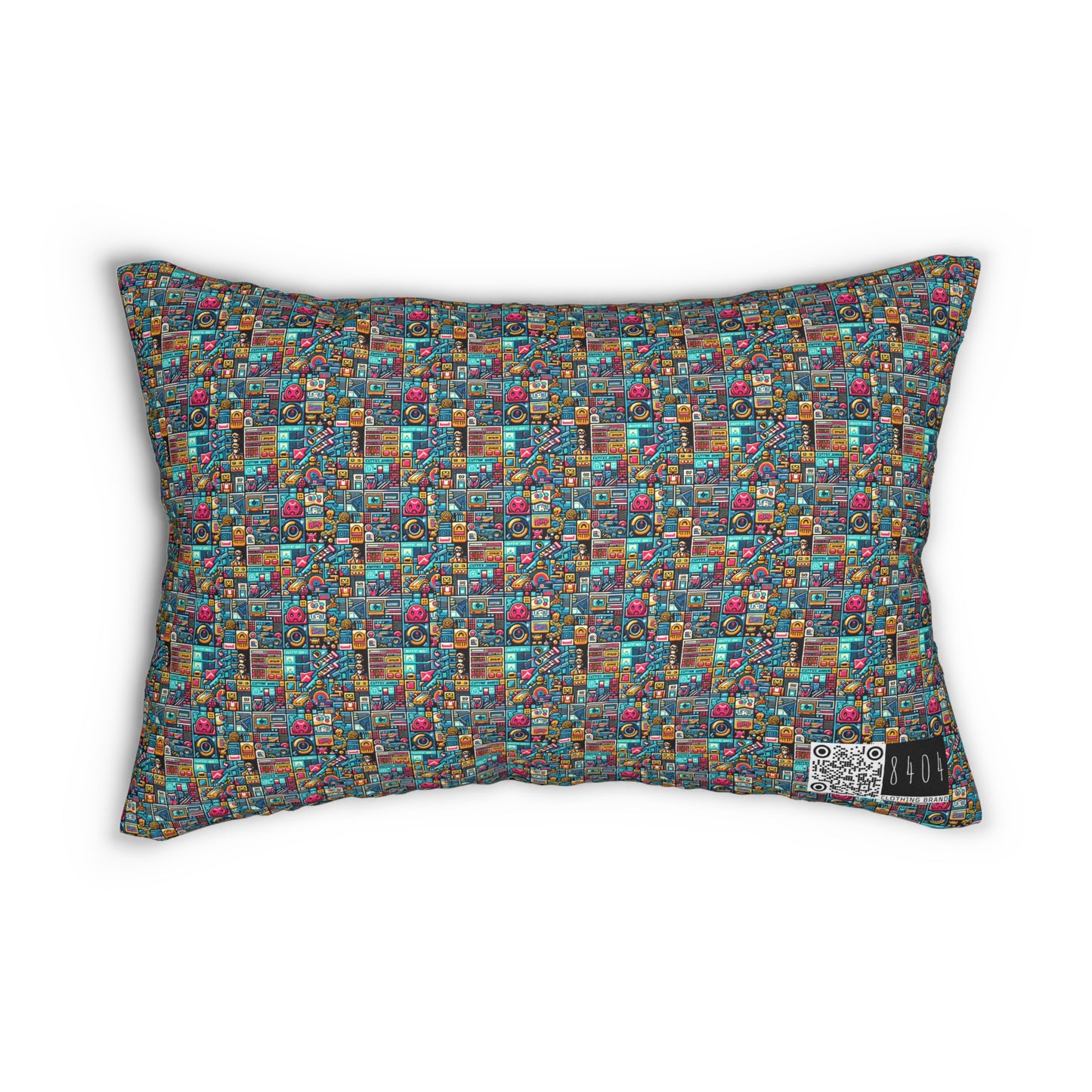 Digital Pop Culture Mashup Maximalist Pop Spun Polyester Lumbar Pillow - 8404 Design-47 S