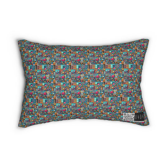 Digital Pop Culture Mashup Maximalist Pop Spun Polyester Lumbar Pillow - 8404 Design-47 S