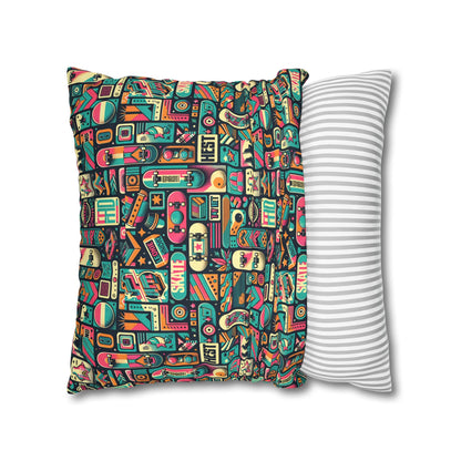 Skate Culture Revival Urban Retro Cool Spun Polyester Square Pillowcase - 8404 Design-61