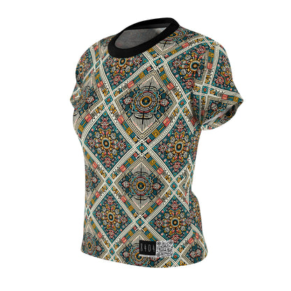 Cultural Fusion Tech Blend of Cultural Heritage With Tech-Inspired Elements Women's Cut & Sew Tee - 8404 Design-64
