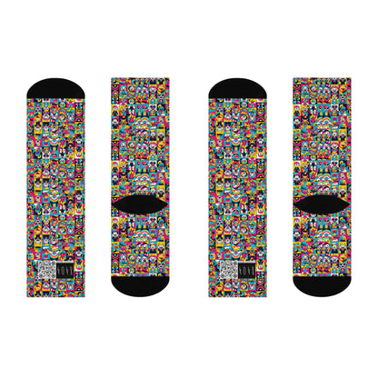 Neon Pop Playful Pop Culture Mashup Cushioned Crew Socks - 8404 Design-60