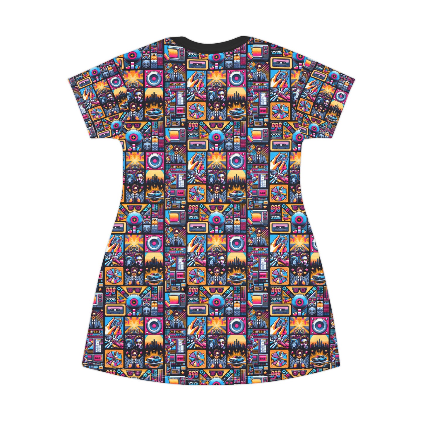 Digital Pop Culture Mashup Maximalist Pop T-shirt Dress - 8404 Design-52