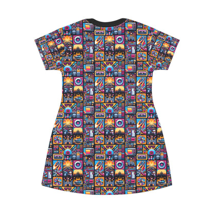 Digital Pop Culture Mashup Maximalist Pop T-shirt Dress - 8404 Design-52