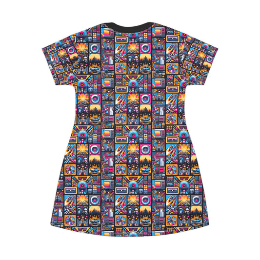 Digital Pop Culture Mashup Maximalist Pop T-shirt Dress - 8404 Design-52